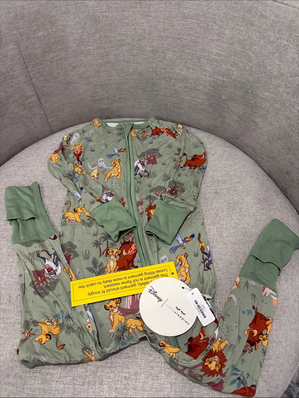 Little Sleepies Green Lion King Allover Print Kids One-Piece Footie